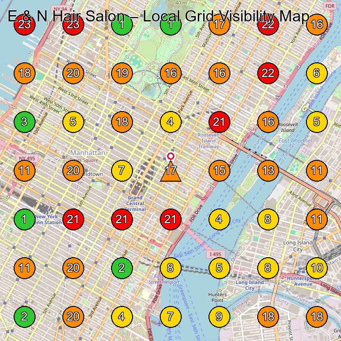 E & N Hair Salon Hair Salon GeoGrid ranking map for New York NY